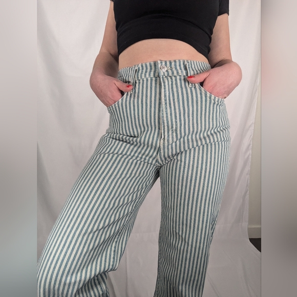Free People sz. 27 blue/white striped straight leg jeans - Picture 2 of 9